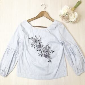 White House Black Market Blue Pinstripe Blouse